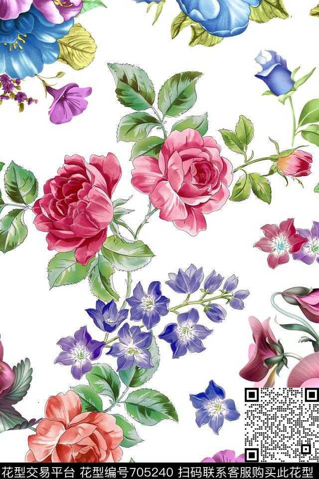 乱花花朵花卉数码印花华亿平台下载（图片编号: 705240） - 瓦栏（Walan）