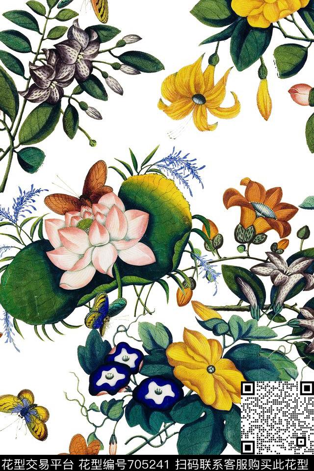 蝴蝶花朵花卉数码印花华亿平台下载（图片编号: 705241） - 瓦栏（Walan）