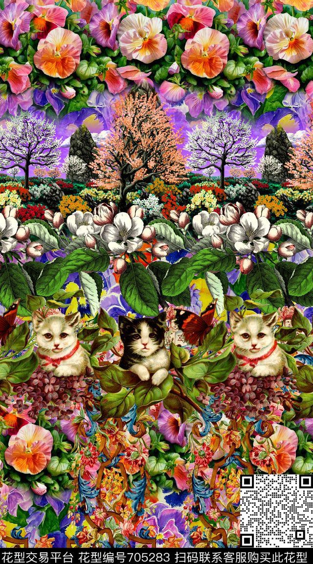 民族风条纹花卉数码印花华亿平台下载（图片编号: 705283） - 瓦栏（Walan）