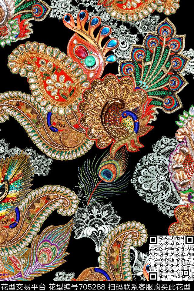 佩斯里腰果刺绣数码印花华亿平台下载（图片编号: 705288） - 瓦栏（Walan）