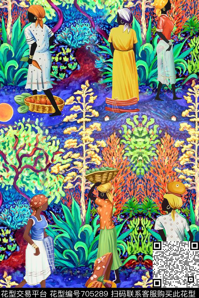 非洲风格热带风景数码印花华亿平台下载（图片编号: 705289） - 瓦栏（Walan）