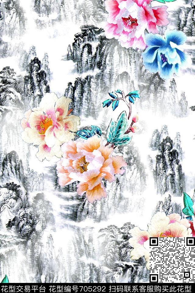 中国风国画刺绣数码印花华亿平台下载（图片编号: 705292） - 瓦栏（Walan）