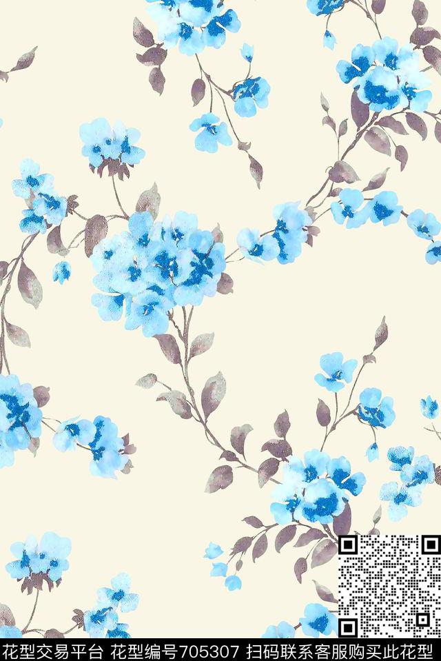 抽象手绘满版花卉最新高清数码水彩花卉树叶花卉数码印花华亿平台下载（图片编号: 705307） - 瓦栏（Walan）