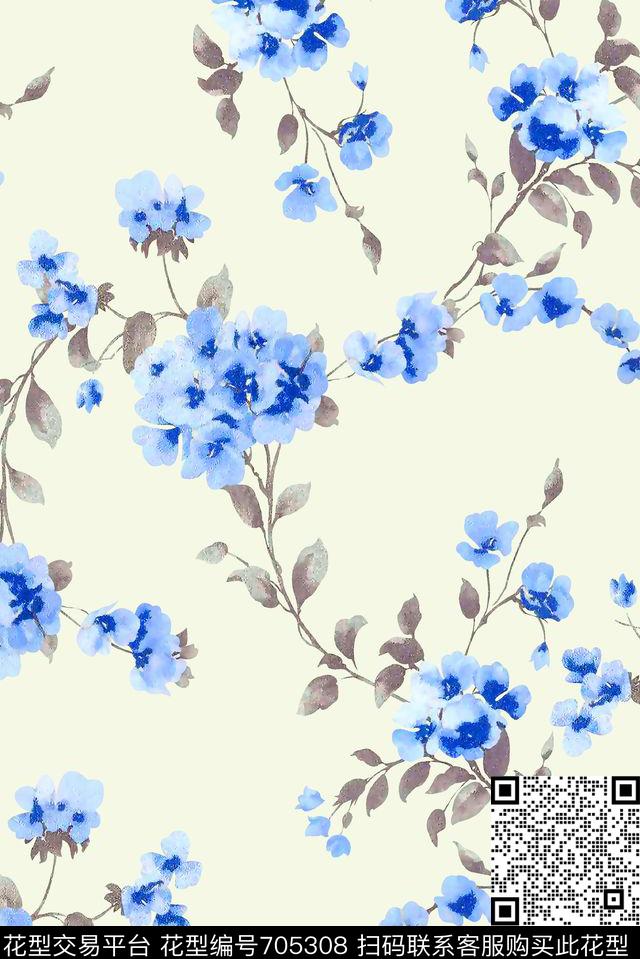 抽象手绘满版花卉最新高清数码水彩花卉树叶花卉数码印花华亿平台下载（图片编号: 705308） - 瓦栏（Walan）