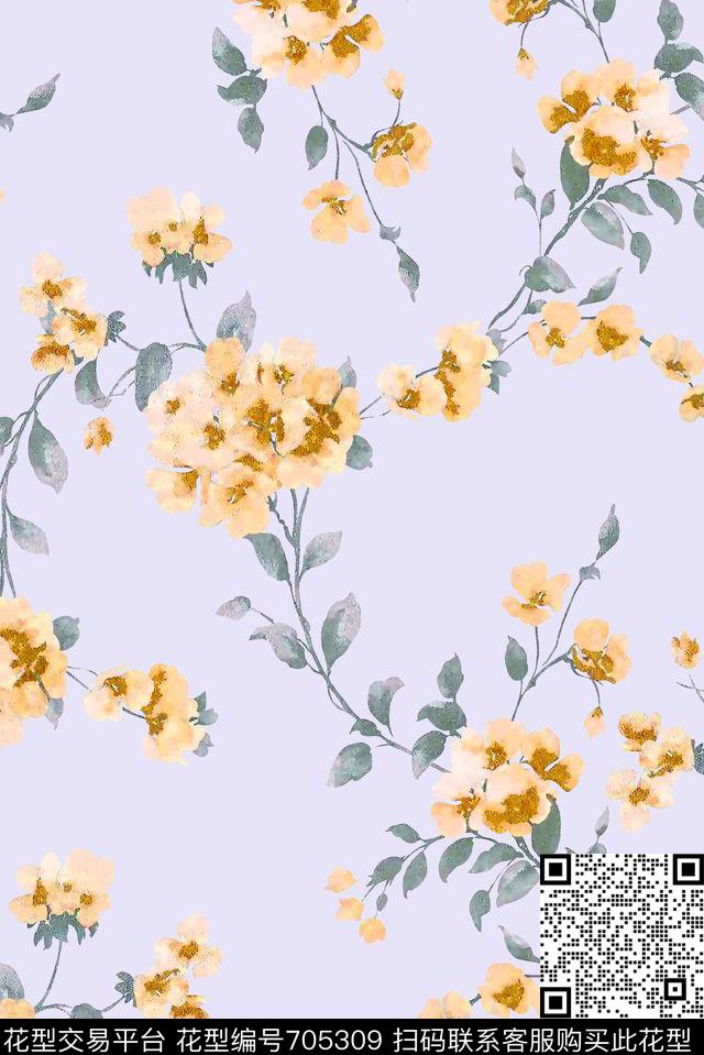抽象手绘满版花卉最新高清数码水彩花卉树叶花卉数码印花华亿平台下载（图片编号: 705309） - 瓦栏（Walan）