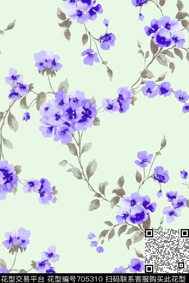 抽象手绘满版花卉最新高清数码水彩花卉树叶花卉数码印花华亿平台下载（图片编号: 705310） - 瓦栏（Walan）