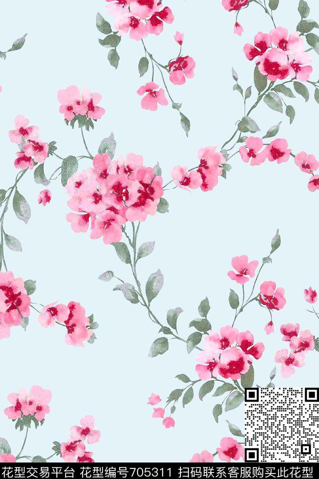 抽象手绘满版花卉最新高清数码水彩花卉树叶花卉数码印花华亿平台下载（图片编号: 705311） - 瓦栏（Walan）
