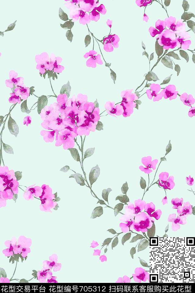抽象手绘满版花卉最新高清数码水彩花卉树叶花卉数码印花华亿平台下载（图片编号: 705312） - 瓦栏（Walan）