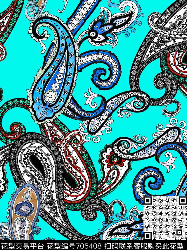 佩斯利民族风漂亮的色彩数码印花华亿平台下载（图片编号: 705408） - 瓦栏（Walan）