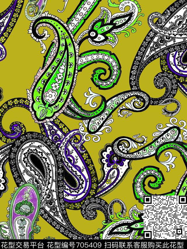 佩斯利民族风漂亮的色彩数码印花华亿平台下载（图片编号: 705409） - 瓦栏（Walan）