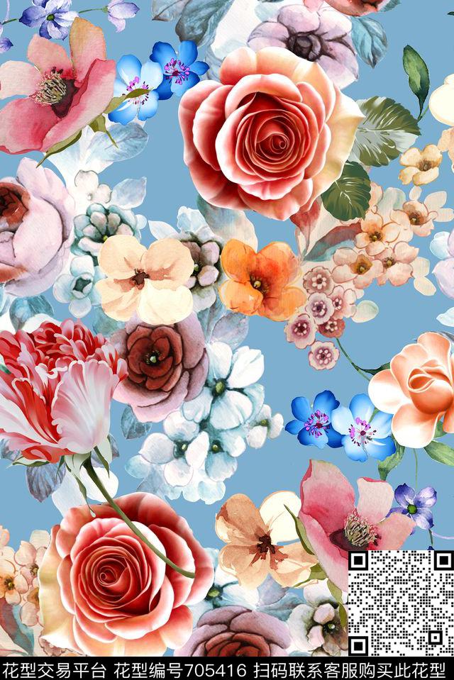 清爽淡雅水彩数码印花华亿平台下载（图片编号: 705416） - 瓦栏（Walan）