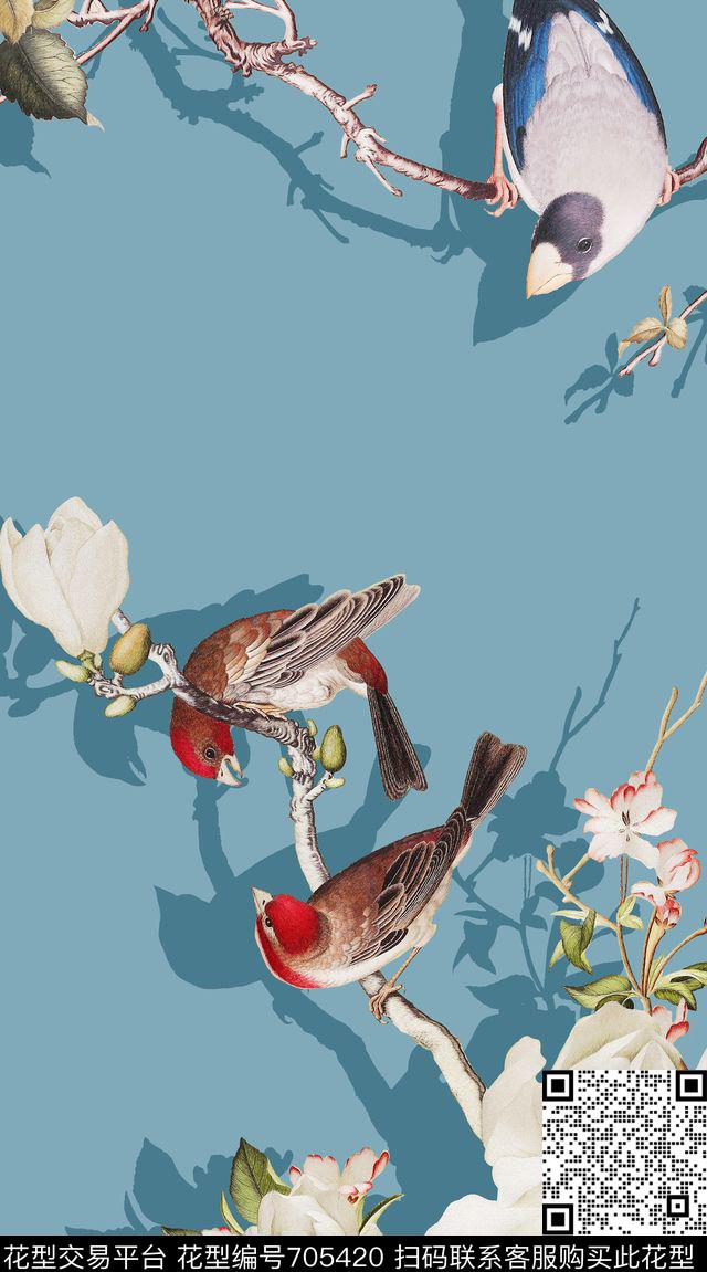 中国风旗袍定位花鸟数码印花华亿平台下载（图片编号: 705420） - 瓦栏（Walan）