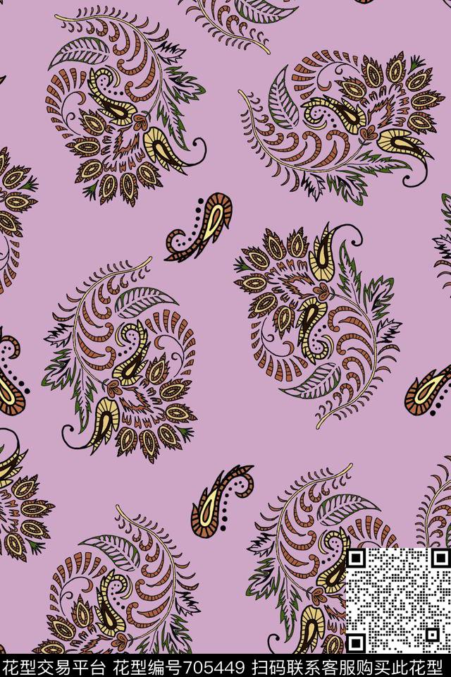 中东卷草纹民族风传统印花华亿平台下载（图片编号: 705449） - 瓦栏（Walan）