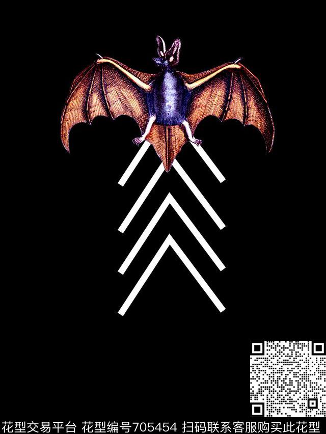 抽象手绘蝙蝠印花复古印花时尚大牌男装T恤卫衣定位印花数码印花华亿平台下载（图片编号: 705454） - 瓦栏（Walan）