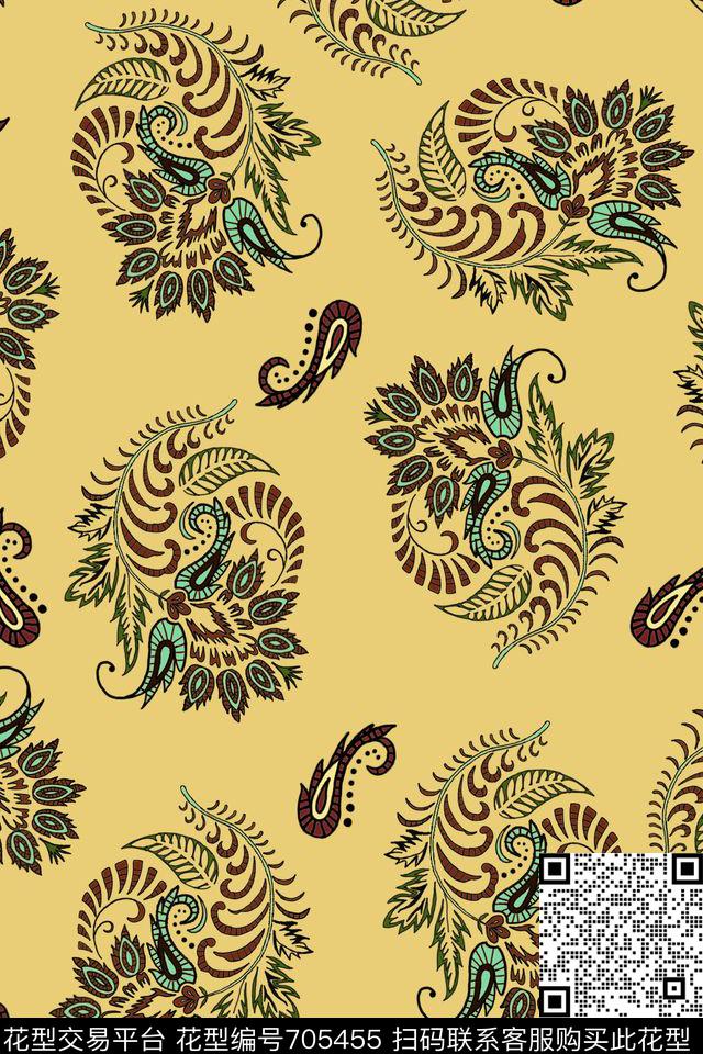 中东卷草纹民族风传统印花华亿平台下载（图片编号: 705455） - 瓦栏（Walan）