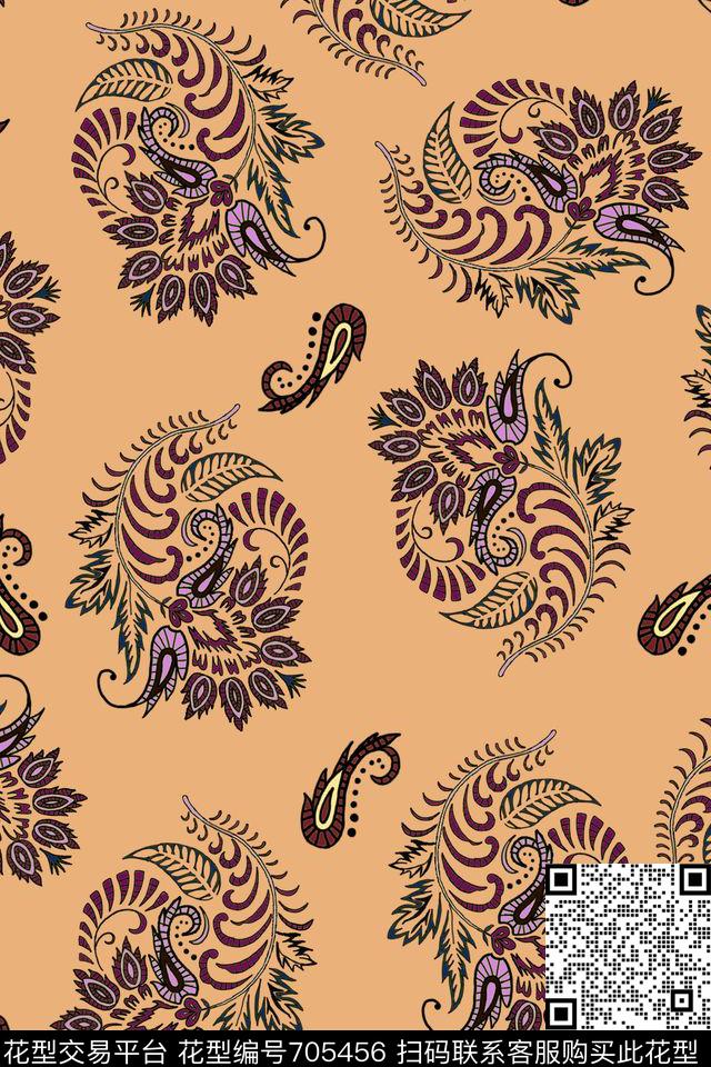 中东卷草纹民族风传统印花华亿平台下载（图片编号: 705456） - 瓦栏（Walan）