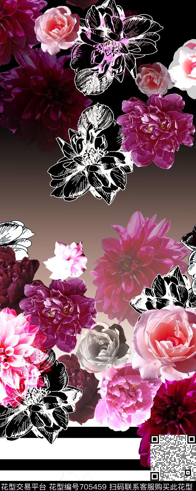 时尚大方花卉数码印花华亿平台下载（图片编号: 705459） - 瓦栏（Walan）
