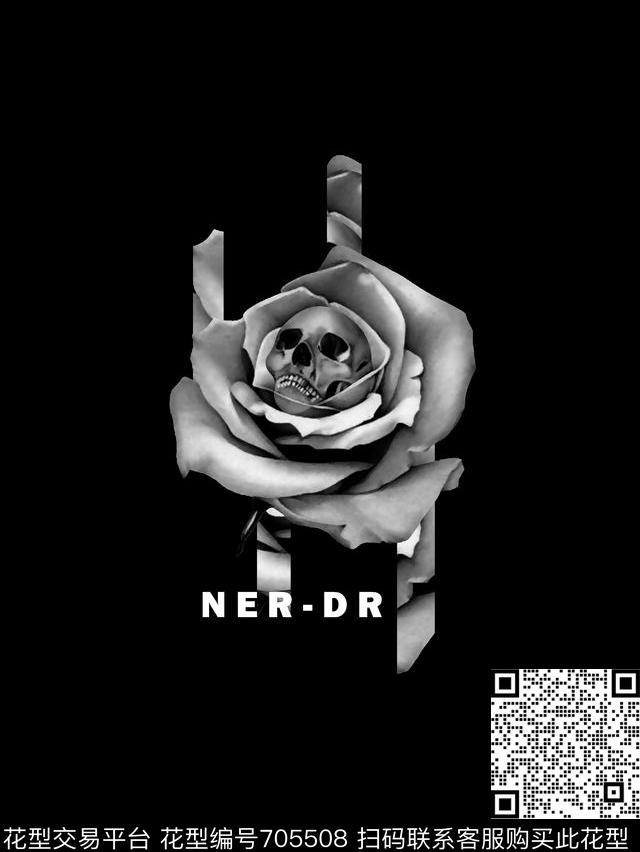 花卉骷髅头男装T恤数码印花华亿平台下载（图片编号: 705508） - 瓦栏（Walan）