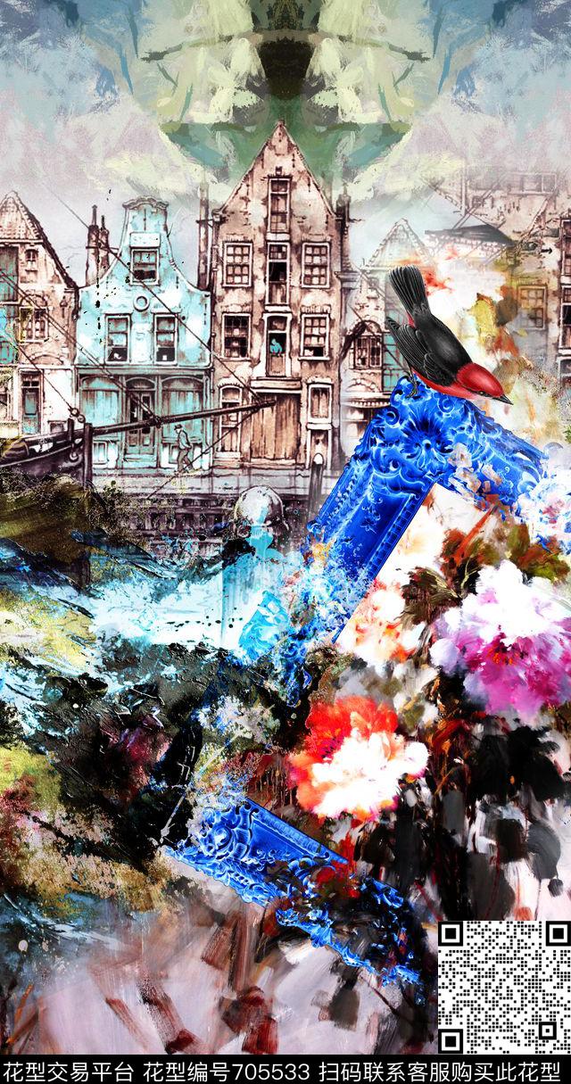 抽象油画风景数码印花华亿平台下载（图片编号: 705533） - 瓦栏（Walan）