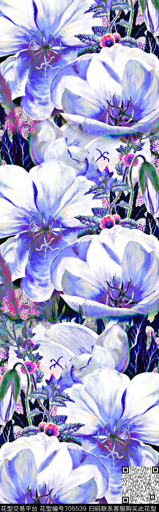 披肩长巾花卉优先区数码印花华亿平台下载（图片编号: 705539） - 瓦栏（Walan）
