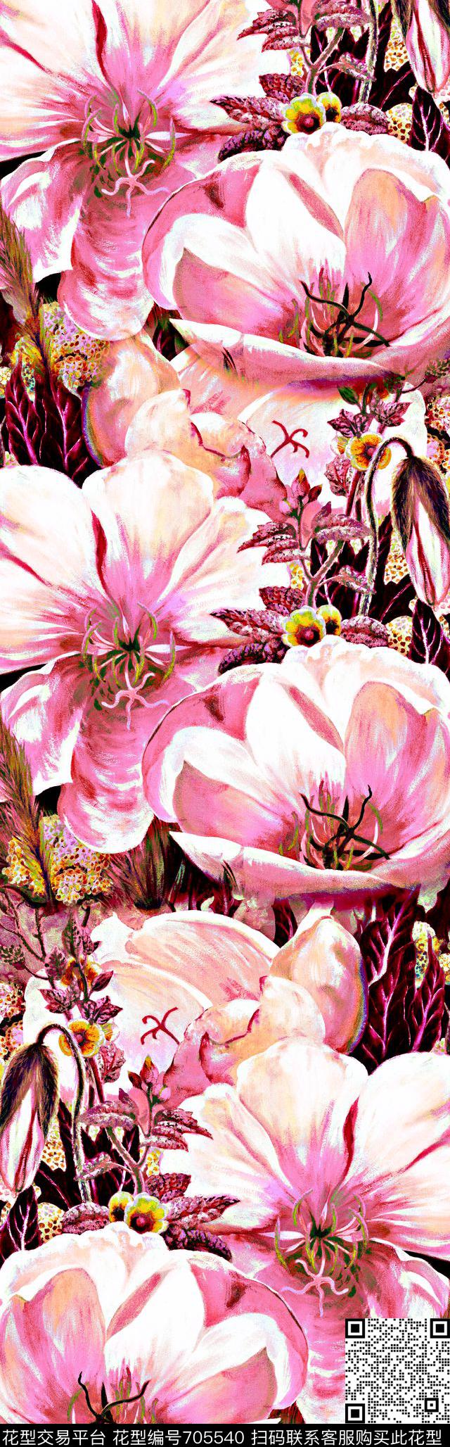 披肩长巾花卉优先区数码印花华亿平台下载（图片编号: 705540） - 瓦栏（Walan）