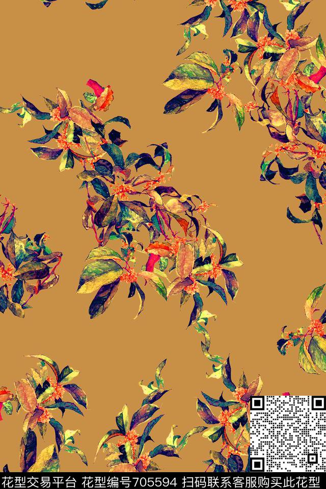 抽象手绘水彩中国风印花植物花卉女装裙子印花时尚大牌民族风印花数码印花华亿平台下载（图片编号: 705594） - 瓦栏（Walan）