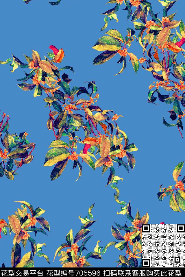 抽象手绘水彩中国风印花植物花卉女装裙子印花时尚大牌民族风印花数码印花华亿平台下载（图片编号: 705596） - 瓦栏（Walan）