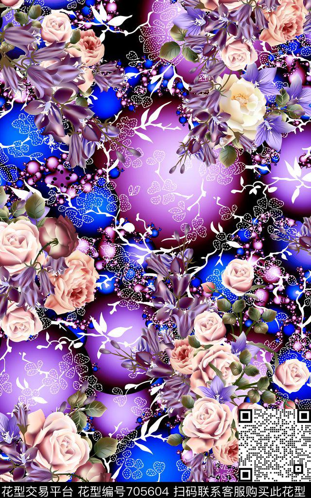 花朵花卉圆数码印花华亿平台下载（图片编号: 705604） - 瓦栏（Walan）