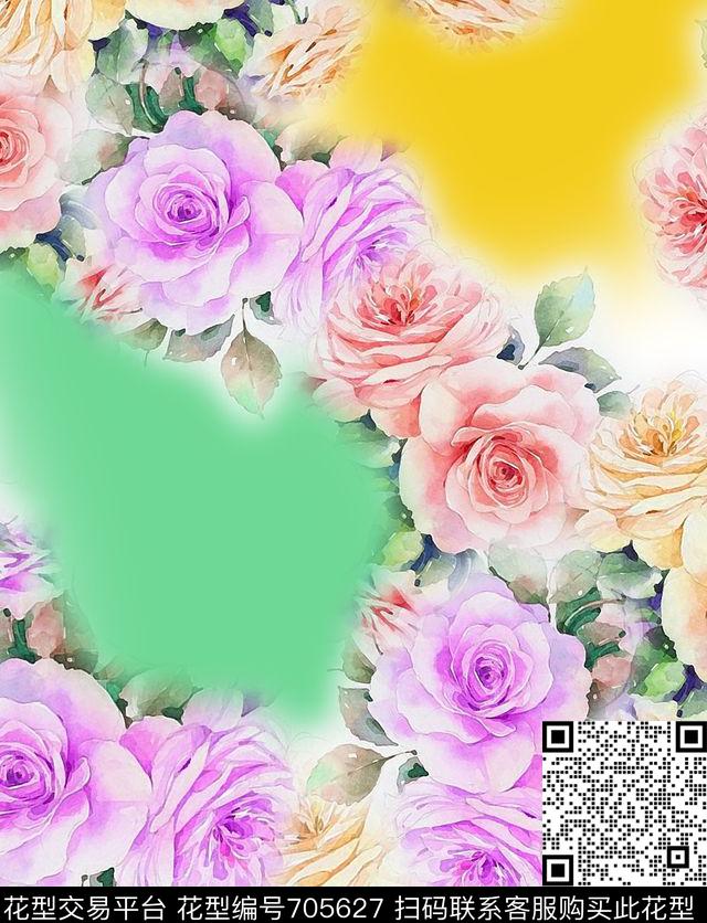 花卉渐变不定位丝巾女装家纺数码印花华亿平台下载（图片编号: 705627） - 瓦栏（Walan）