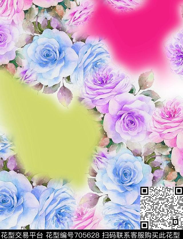 花卉渐变不定位丝巾女装家纺数码印花华亿平台下载（图片编号: 705628） - 瓦栏（Walan）
