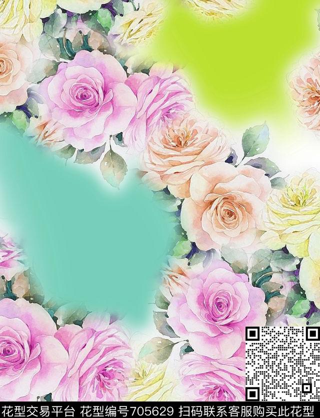 花卉渐变不定位丝巾女装家纺数码印花华亿平台下载（图片编号: 705629） - 瓦栏（Walan）