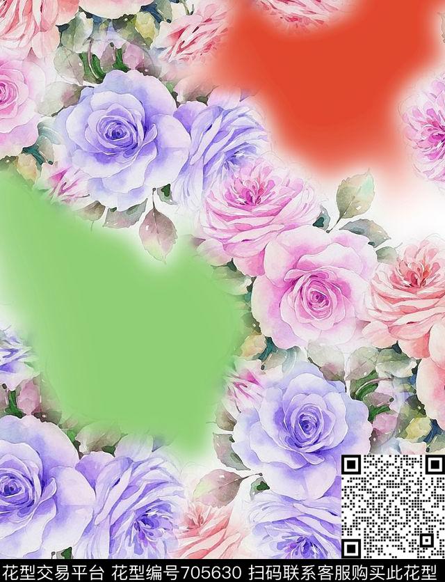 花卉渐变不定位丝巾女装家纺数码印花华亿平台下载（图片编号: 705630） - 瓦栏（Walan）