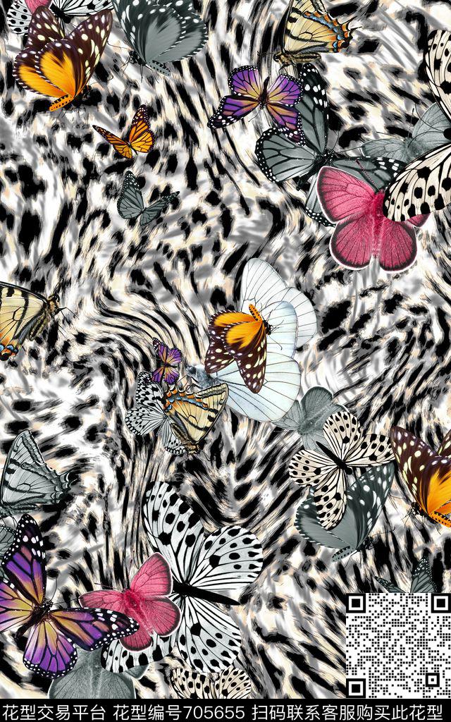 蝴蝶豹纹昆虫数码印花华亿平台下载（图片编号: 705655） - 瓦栏（Walan）