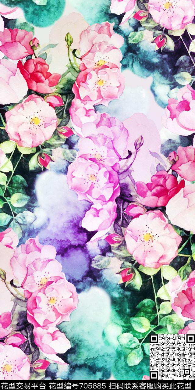 大花油画乱花数码印花华亿平台下载（图片编号: 705685） - 瓦栏（Walan）