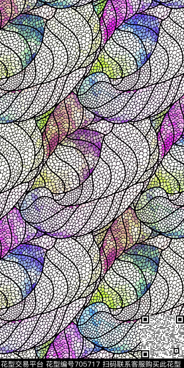 树叶色块马赛克数码印花华亿平台下载（图片编号: 705717） - 瓦栏（Walan）