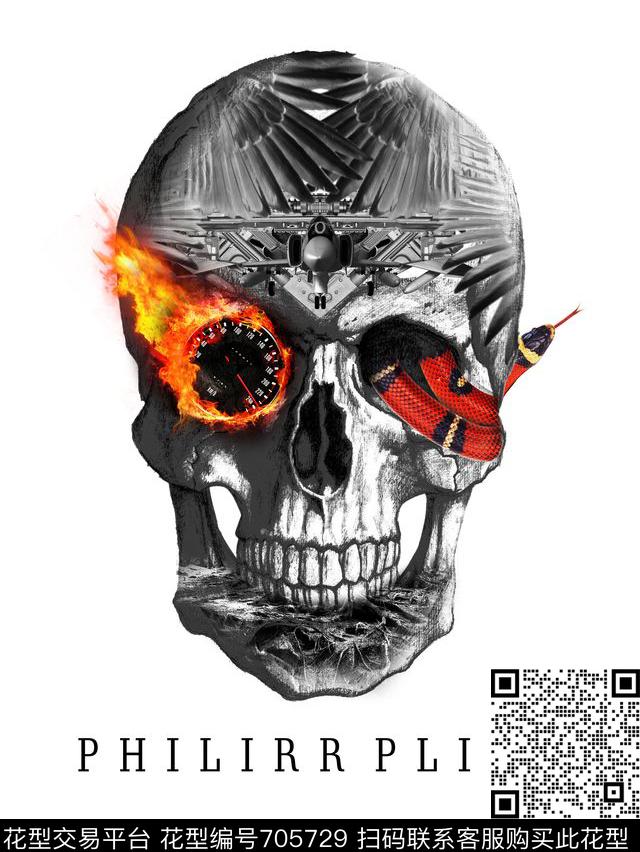 PP骷髅头抽象数码印花华亿平台下载（图片编号: 705729） - 瓦栏（Walan）