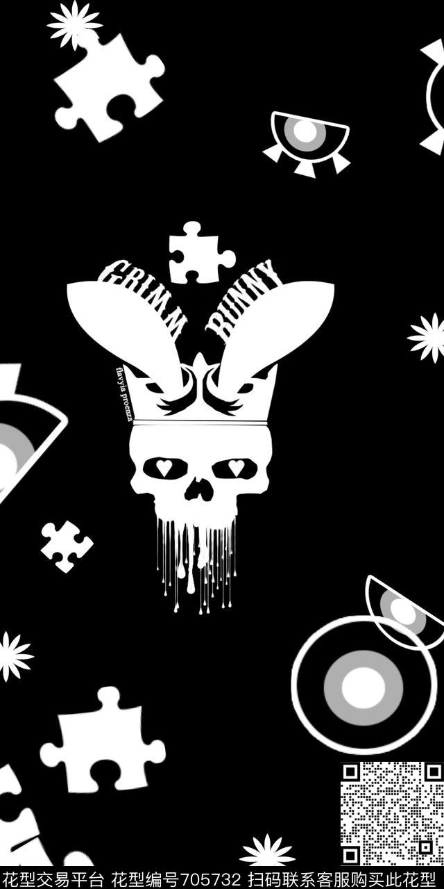 拼图趣味黑白数码印花华亿平台下载（图片编号: 705732） - 瓦栏（Walan）