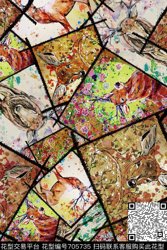牡丹格子油画数码印花华亿平台下载（图片编号: 705735） - 瓦栏（Walan）