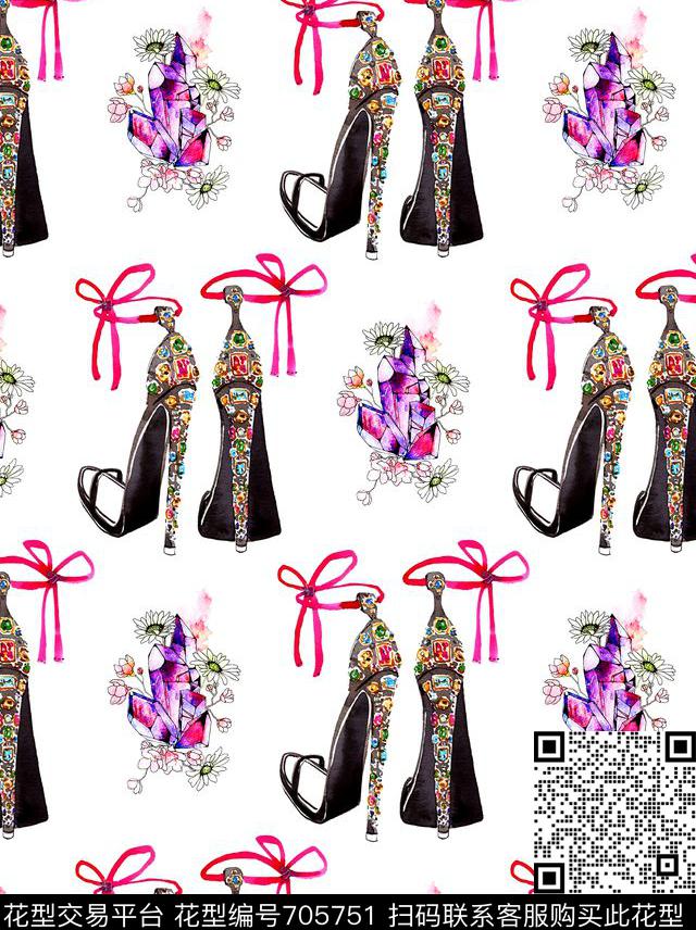 花宝石鞋数码印花华亿平台下载（图片编号: 705751） - 瓦栏（Walan）