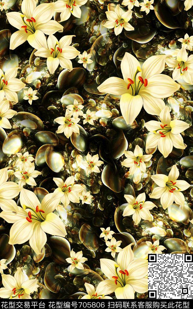 花朵花卉大黄花数码印花华亿平台下载（图片编号: 705806） - 瓦栏（Walan）