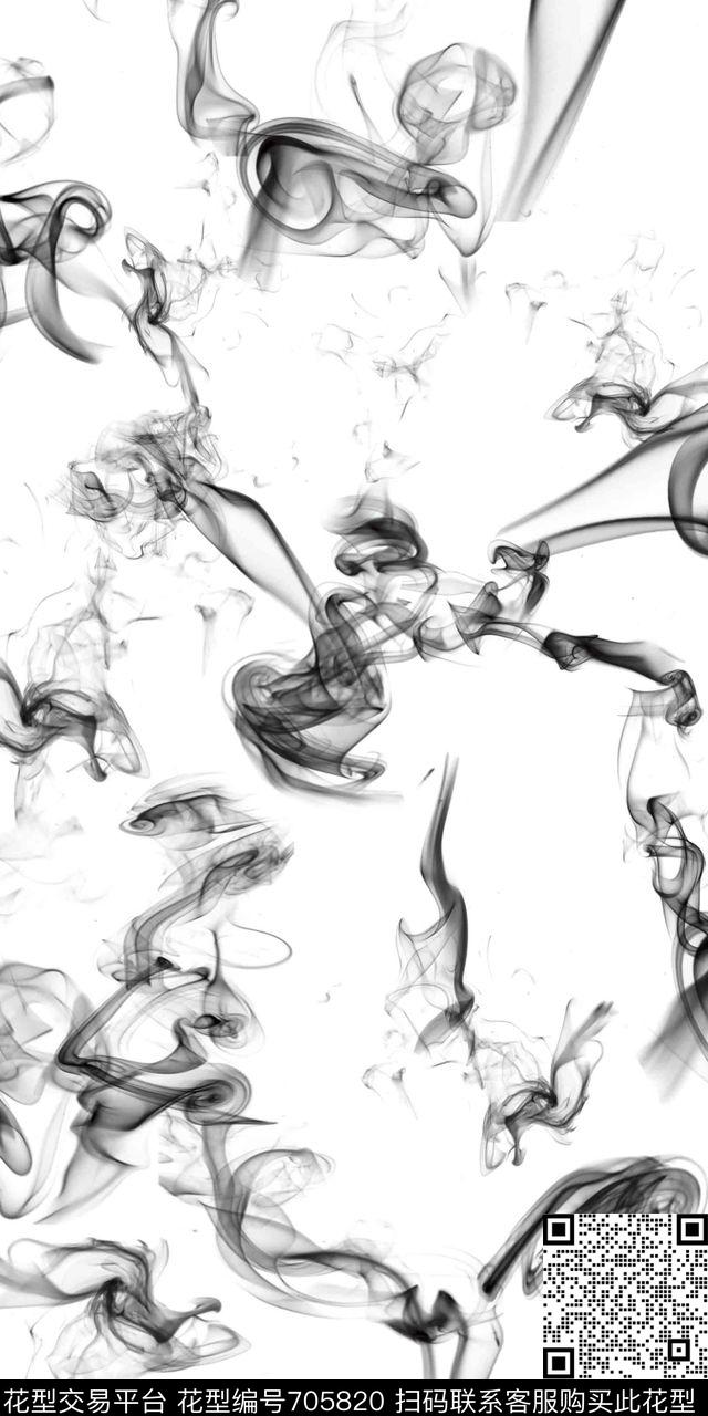 黑白水墨烟气数码印花华亿平台下载（图片编号: 705820） - 瓦栏（Walan）