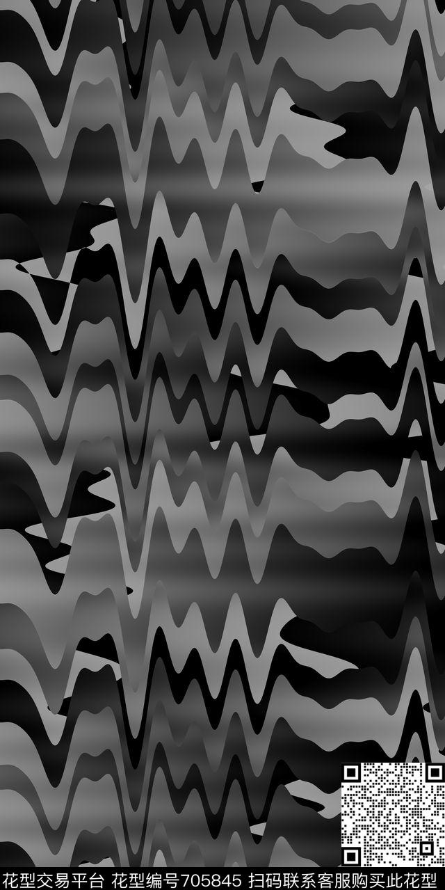 趣味波浪黑白数码印花华亿平台下载（图片编号: 705845） - 瓦栏（Walan）