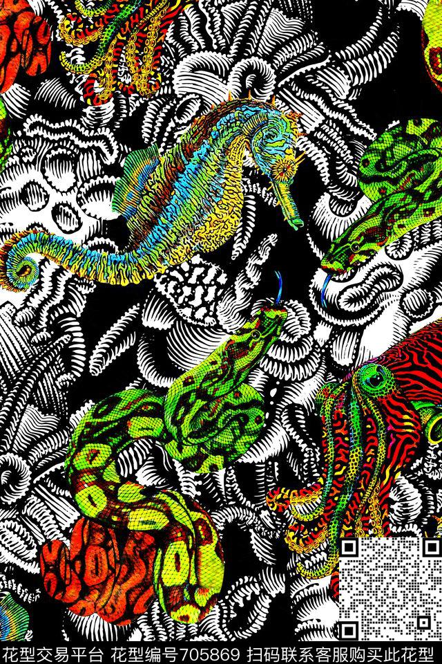 海底动物海马数码印花华亿平台下载（图片编号: 705869） - 瓦栏（Walan）