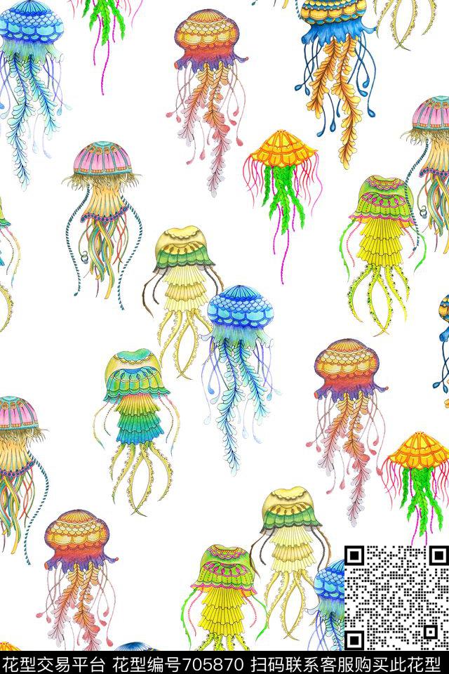 趣味水母触须数码印花华亿平台下载（图片编号: 705870） - 瓦栏（Walan）