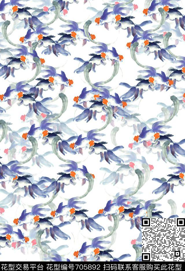 国画鱼水彩数码印花华亿平台下载（图片编号: 705892） - 瓦栏（Walan）