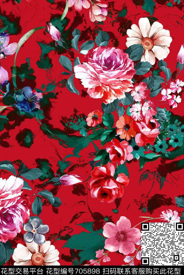 靓丽手绘水彩数码印花华亿平台下载（图片编号: 705898） - 瓦栏（Walan）