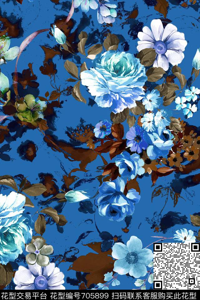 靓丽手绘水彩数码印花华亿平台下载（图片编号: 705899） - 瓦栏（Walan）