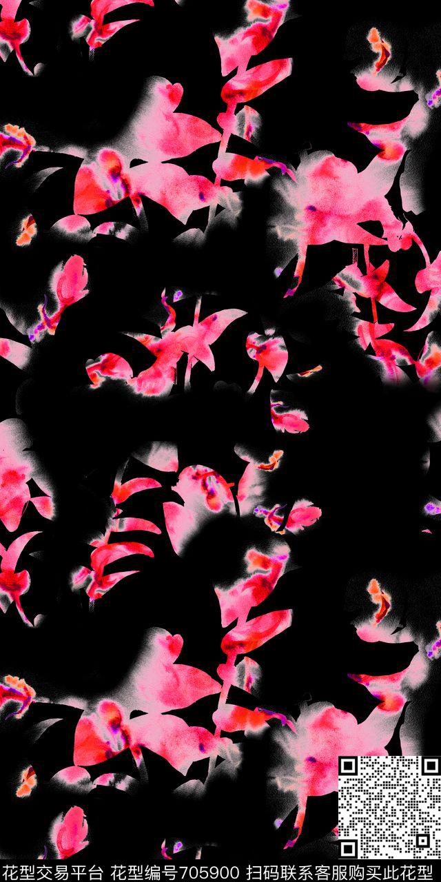 手绘抽象剪影数码印花华亿平台下载（图片编号: 705900） - 瓦栏（Walan）