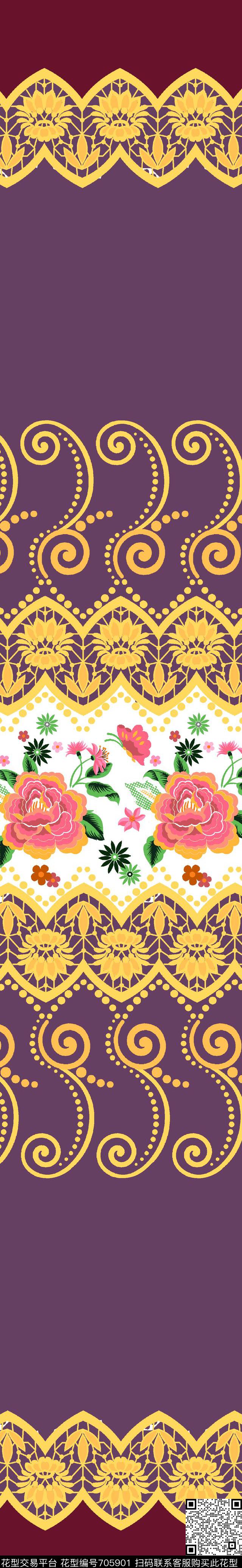 牡丹玉兰花玫瑰传统印花华亿平台下载（图片编号: 705901） - 瓦栏（Walan）