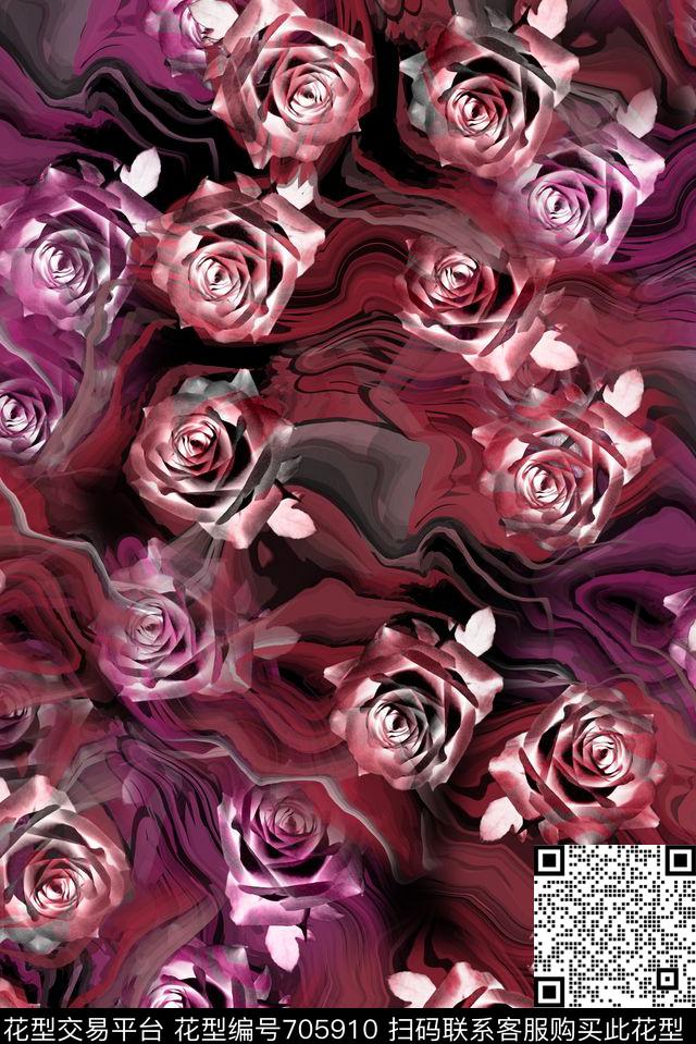 激流玫瑰暗涌数码印花华亿平台下载（图片编号: 705910） - 瓦栏（Walan）